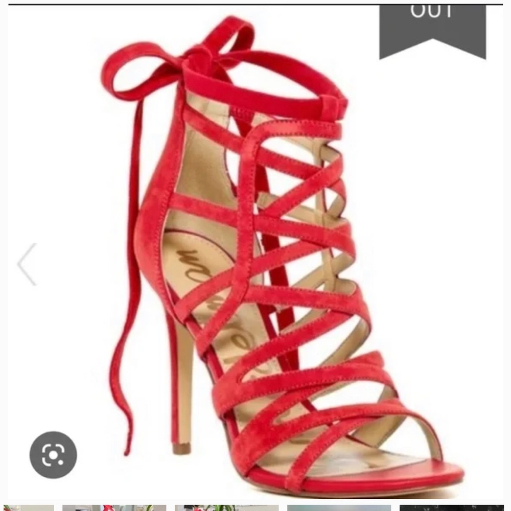 SAM EDELMAN/ALBA Orange Alba Lace -Up Stiletto Heel Sandals Zipper Sz 6 1/2 NWOB